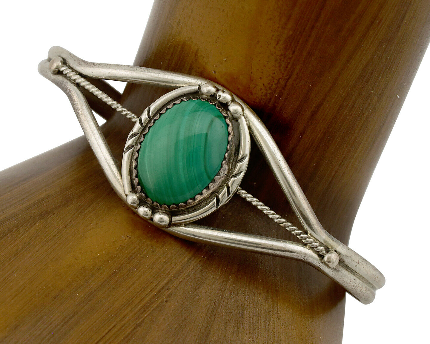 Navajo Bracelet .925 Silver Natural Malachite Native American C.90's