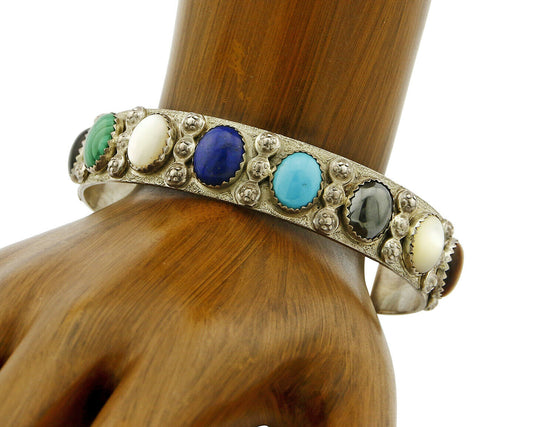 Women's Navajo Gemstone Bracelet .925 Silver Handmade Cuff C.1980's