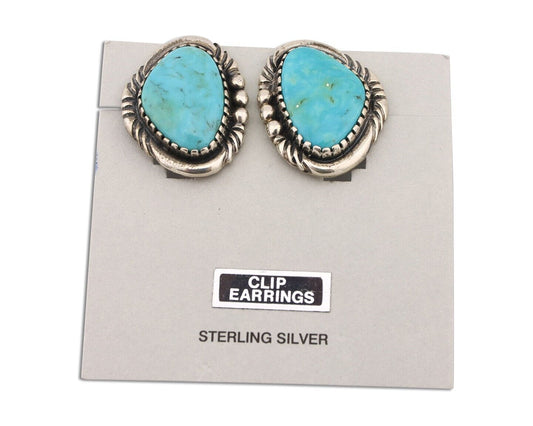 Navajo Earrings 925 Silver Natural Blue Turquoise Native American Artist C.90's