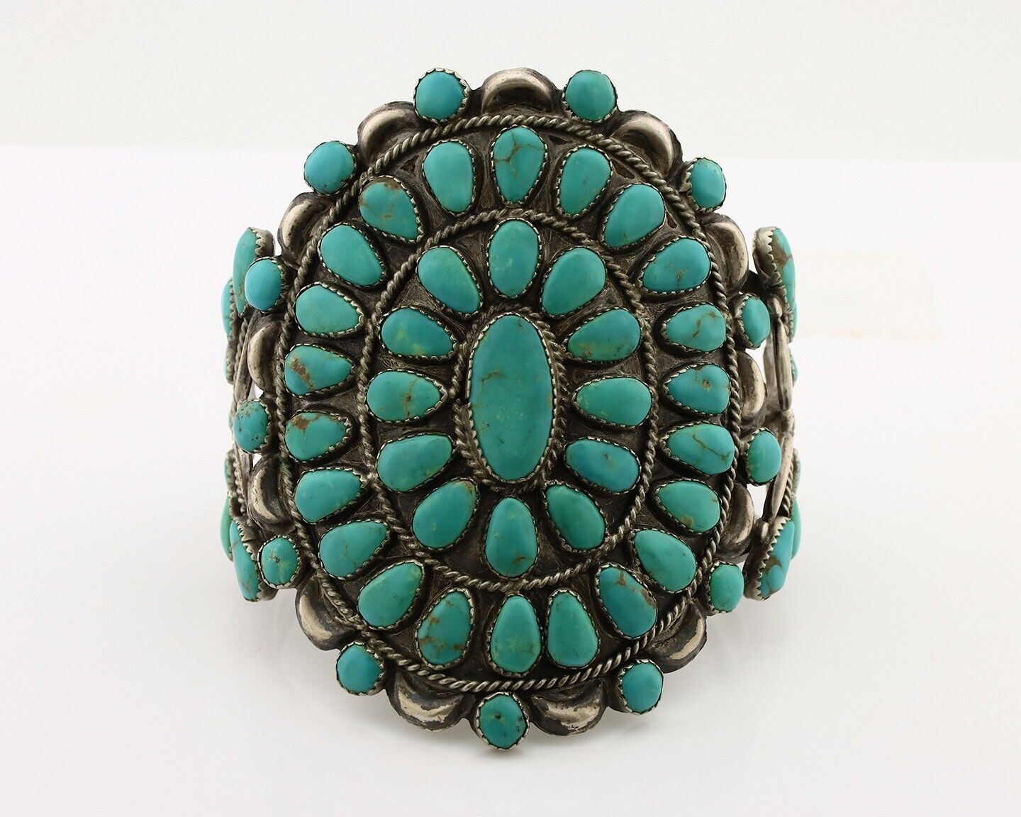 Navajo Link Bracelet .925 Silver Natural Blue Turquoise Artist Robert Gene C80s