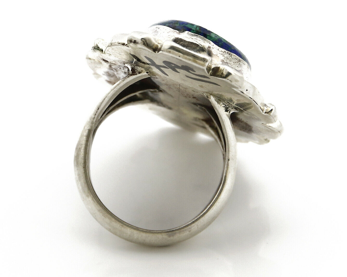 Navajo Azurite Ring .925 Silver Signed Artist Billie Eagle C.80's