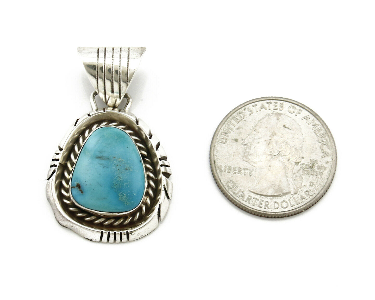 Navajo Pendant .925 Silver Kingman Turquoise Signed Artist NS C.80's