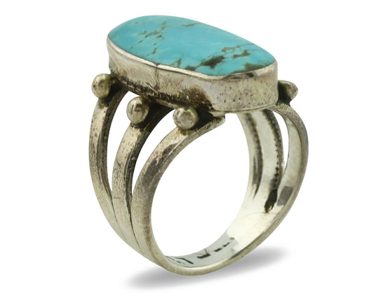 Navajo Ring .925 Silver Blue Turquoise Artist Signed LY C.1980's