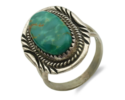 Navajo Ring .925 Silver Green Turquoise Native American Artist C.1980's