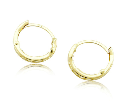 14k Solid Yellow Gold CZ Hoop Earrings 3mm x 16mm Mens Huggie Hoop Earrings