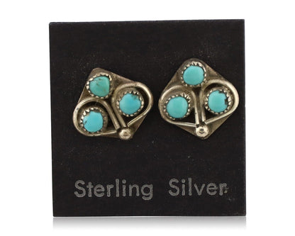 Zuni Earrings 925 Silver Sleeping Beauty Turquoise Native American Artist C.80's