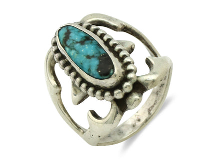 Navajo Sand Cast Ring .925 Silver Kingman Turquoise Native Artist C.80's