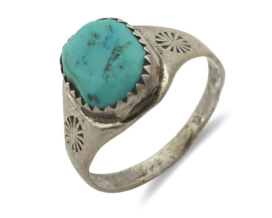 Zuni Ring .925 Silver Natural Blue Turquoise Native American Artist C.1980's