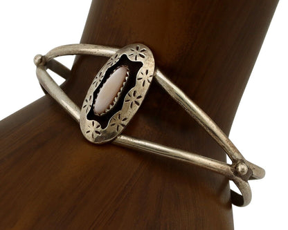 Women's Navajo Bracelet 925 Silver Pink Mussel Native American Artist Signed IJC