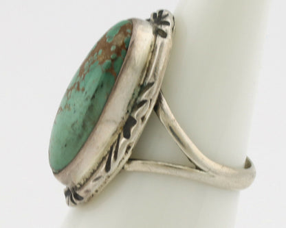 Navajo Ring .925 Silver Spiderweb Turquoise Native Artist Signed C.80's