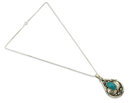 Navajo Necklace .925 Silver Blue Gem Turquoise Signed Tepee C.1980's