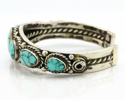 Navajo Natural Blue Turquoise Bracelet .925 Silver Signed PE C.80's