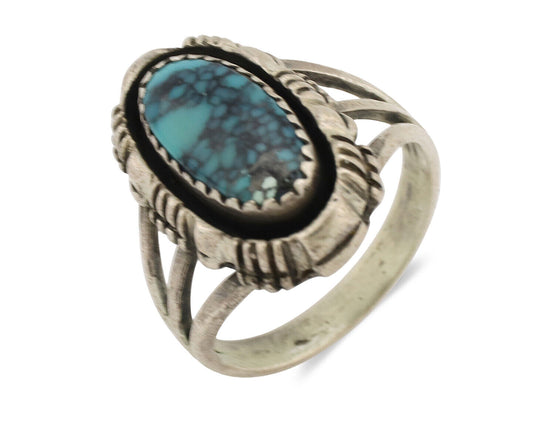 Navajo Ring .925 Silver Spiderweb Turquoise Artist Signed Yazzie C.80's