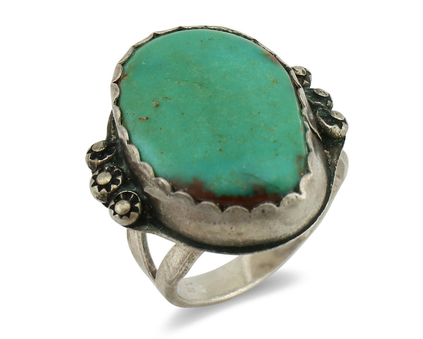 Navajo Ring .925 Silver Aqua Turquoise Native American Artist C.80's