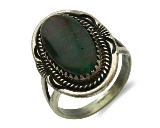 Navajo Ring .925 Silver Nevada Turquoise Native American Artist C.1980's