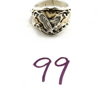 Navajo Eagle Ring .925 SOLID Silver & 12K GF Handmade Signed Artist S Circa 1980