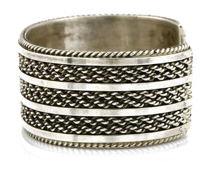 Women's Navajo Bracelet .925 Silver Hand Stamped Cuff Signed TAHE C.1980's