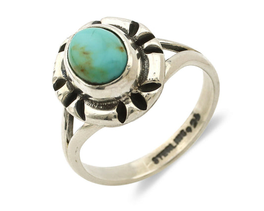 Navajo Ring .925 Silver Kingman Turquoise Artist Signed Gecko C.90's