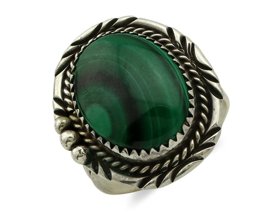 Navajo Ring 925 Silver Natural Green Malachite Signed William Denetdale C.80's