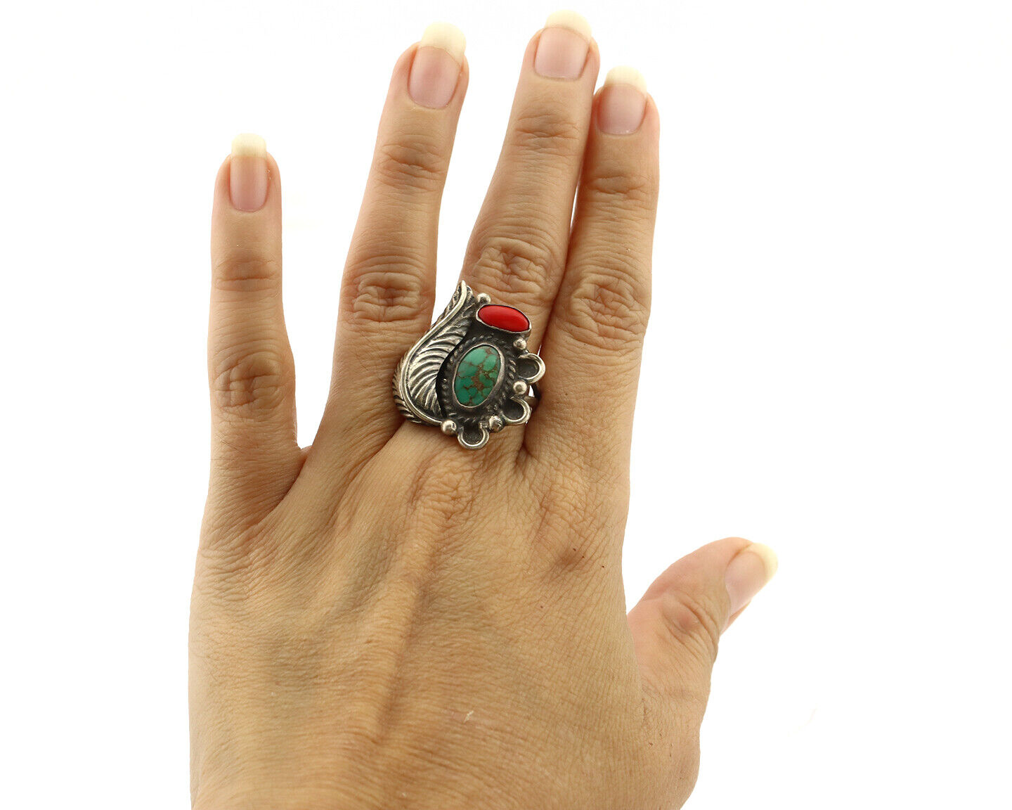 Navajo Ring 925 Silver Turquoise & Bloodstone Native Artist C.1980's