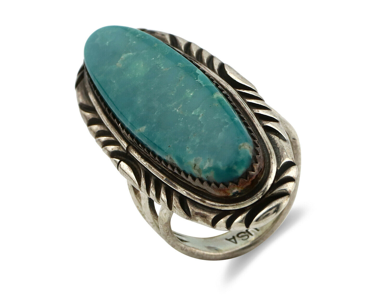 Navajo Ring .925 Silver Kingman Turquoise Signed Artist USA C.80's