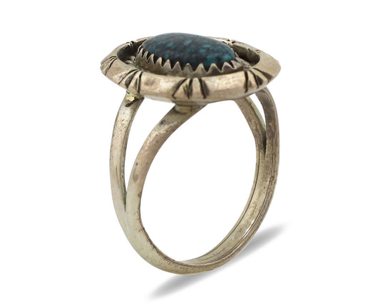 Navajo Ring 925 Silver Natural Black Spiderweb Turquoise Native Artist C.80's