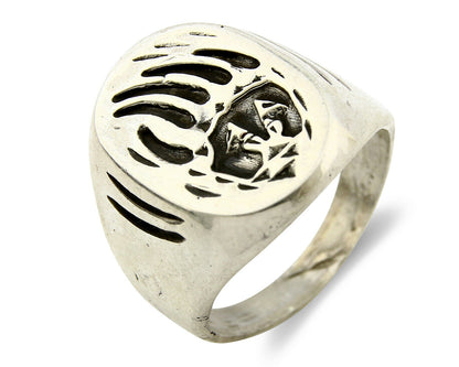 Navajo Ring .925 Silver Bear Claw Overlay Artist Native American C.80's