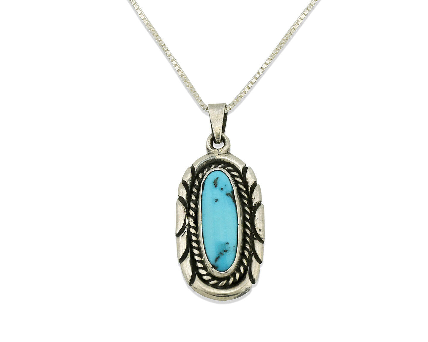 Navajo Necklace .925 Silver Sleeping Beauty Turquoise Signed M Montoya C.80's