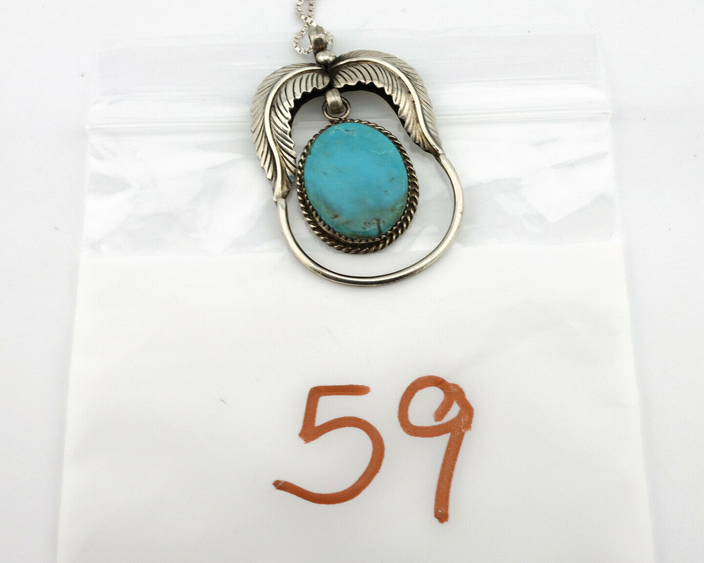 Navajo Necklace .925 Silver Kingman Turquoise Artist Signed Sun Rise C.80's