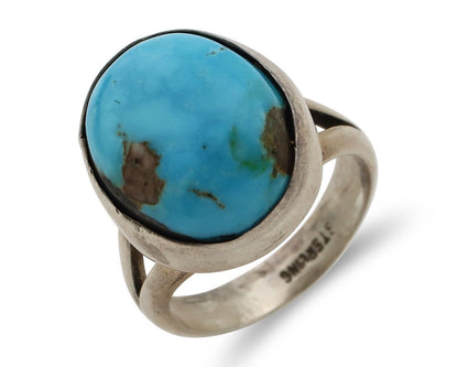 Navajo Ring 925 Silver Blue Gem Turquoise Native American Artist C.80's