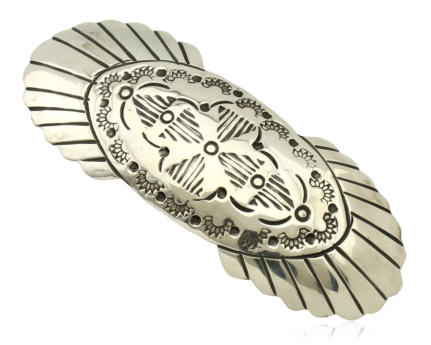 Navajo Hair Clip Barrette .925 Silver Hand Stamped Artist Signed C Montoya C80s