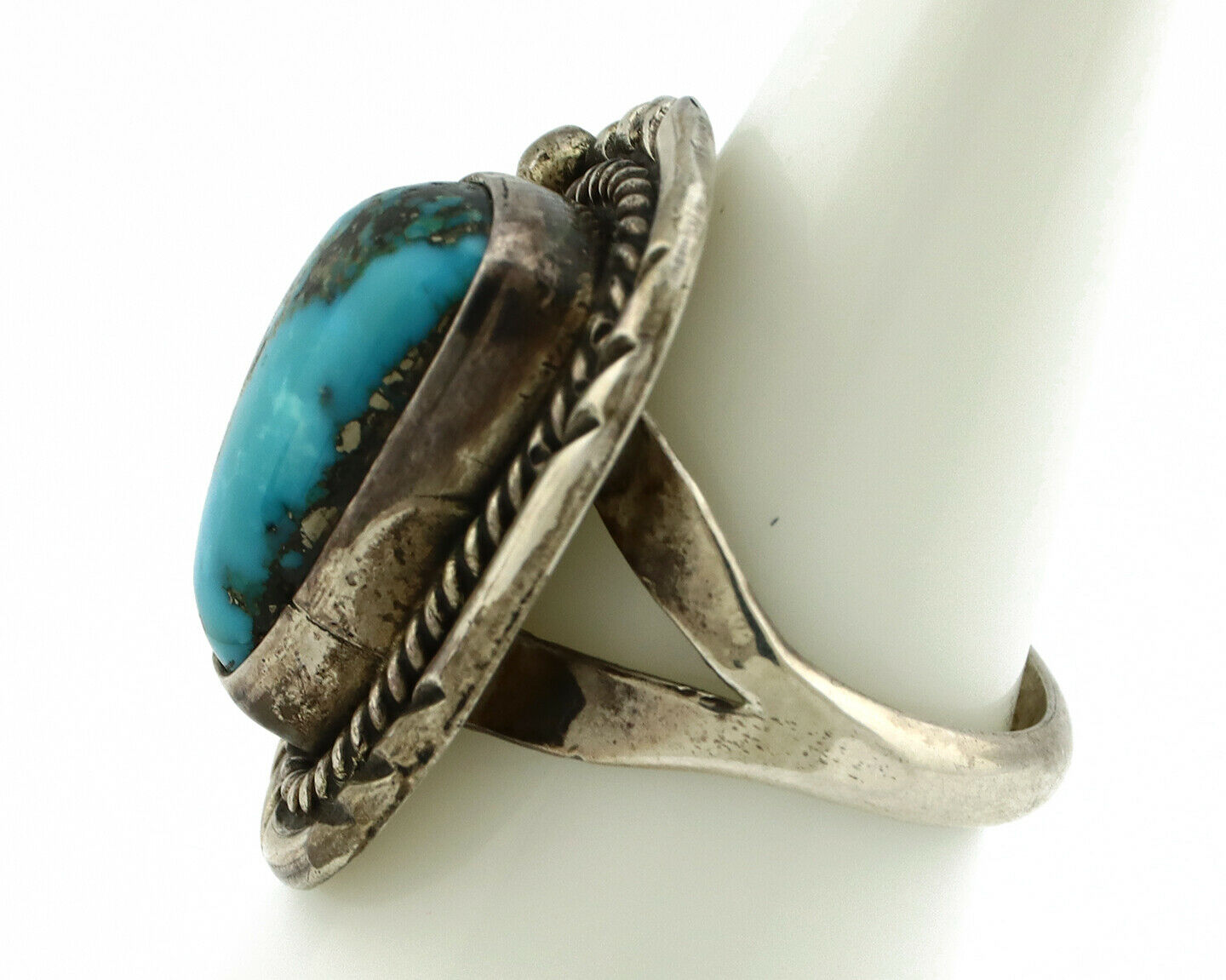 Navajo Ring .925 Silver Morenci Turquoise Native American Artist C.80's