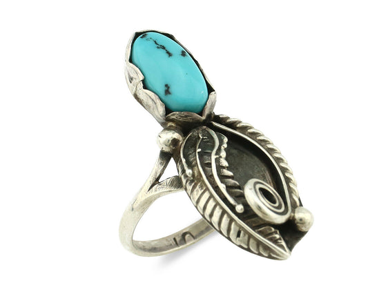 Navajo Ring .925 Silver Natural Morenci Turquoise Artist Signed DT C.80's