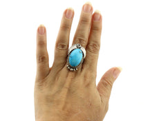 Navajo Ring 925 Silver Natural Morenci Turquoise Artist Signed Justin Morris C80