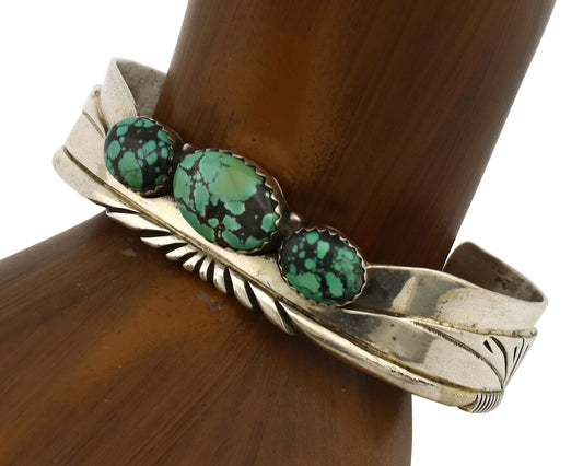 Women's Navajo Cuff Bracelet .925 Silver Spiderweb Turquoise Native Artist C80s