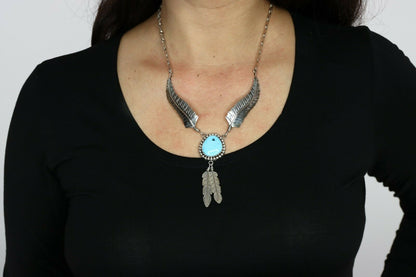 Navajo Necklace .925 Silver Sleeping Beauty Turquoise Signed EK C.80's