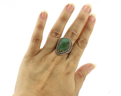 Navajo Ring .925 Silver Manassas Turquoise Native Artist Signed C.80's