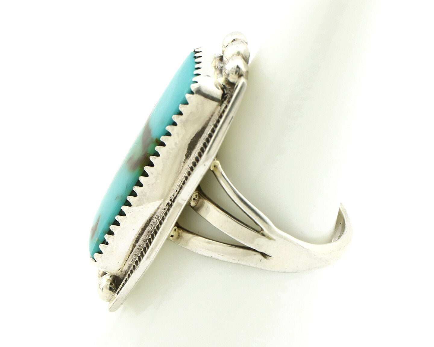 Navajo Ring .925 Silver Natural Aqua Turquoise Signed Apache C.80's