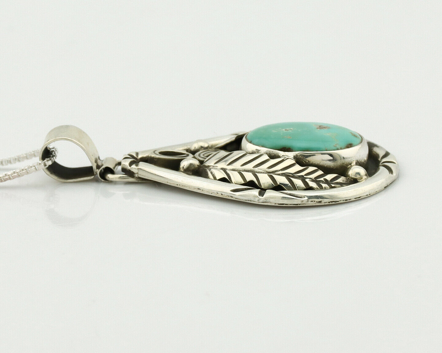 Navajo Necklace .925 Silver Kingman Turquoise Signed Tepee C.1980's