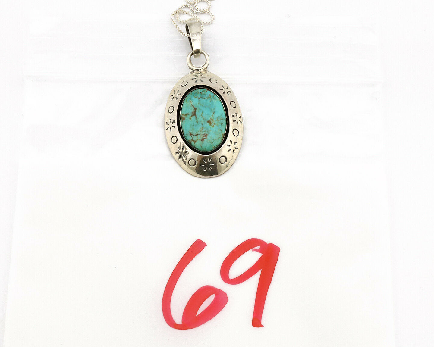 Navajo Necklace .925 Silver Kingman Turquoise Native American C.1980's