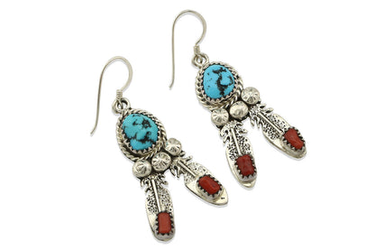 Navajo Earrings .925 Silver Blue Nugget Turquoise Artist Signed Running Bear C80