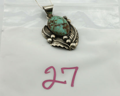 Navajo Necklace .925 Silver Bisbee Turquoise Artist Signed Sunrise C.80's