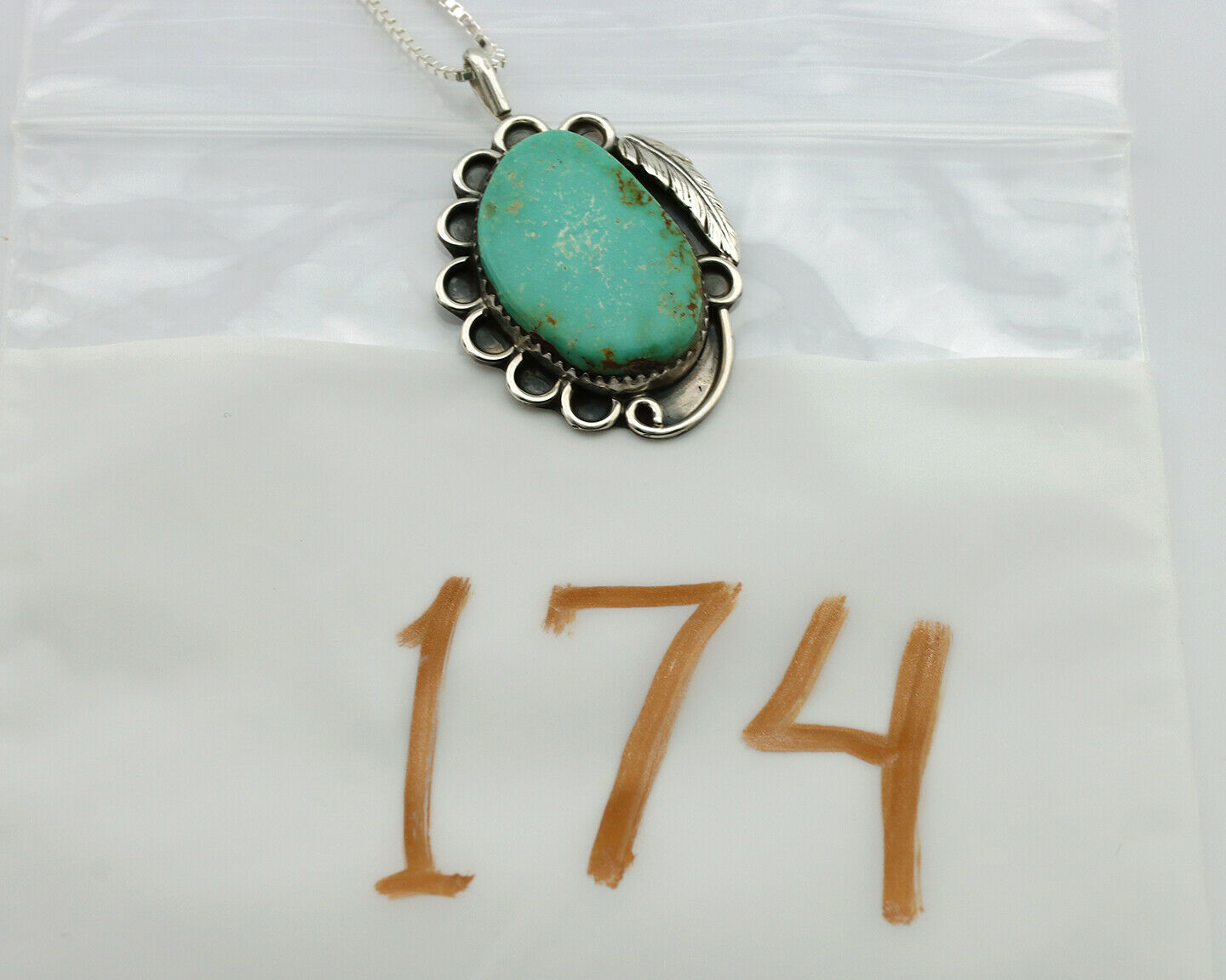 Navajo Necklace .925 Silver Kingman Turquoise Native Artist C.1980's