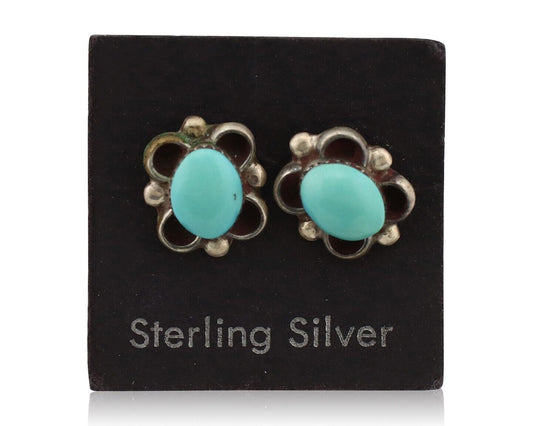 Zuni Earrings 925 Silver Sleeping Beauty Turquoise Native American Artist C.80's