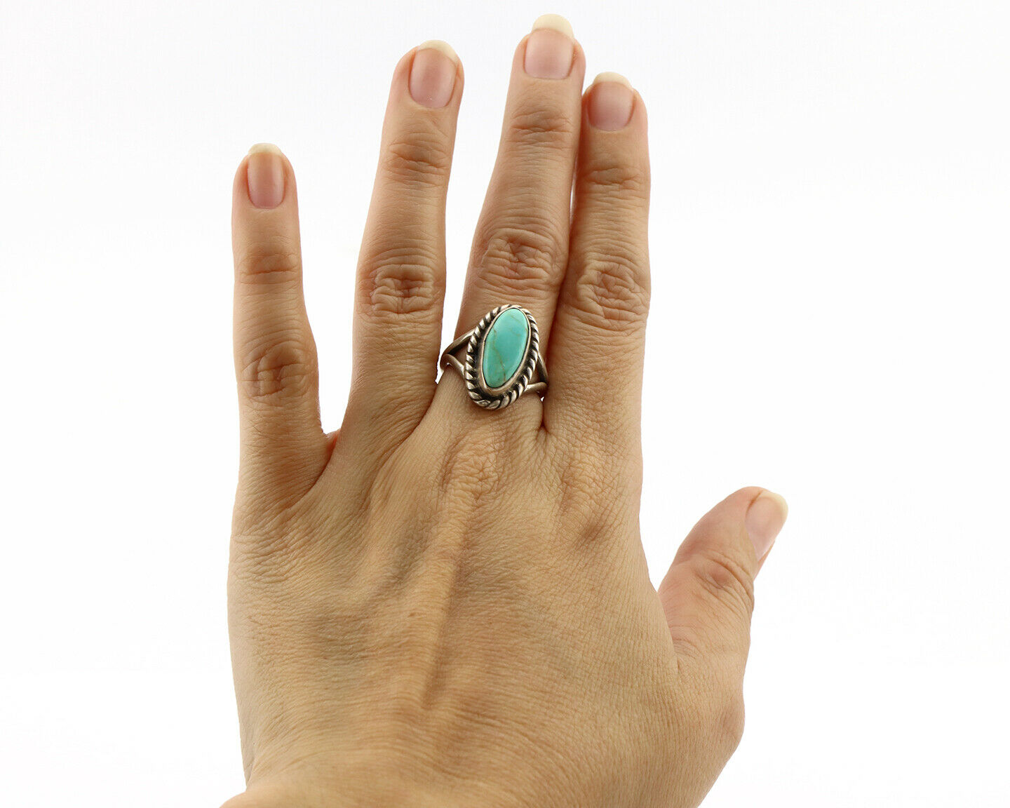 Navajo Ring .925 Silver Kingman Turquoise Artist Signed Gecko C.90's