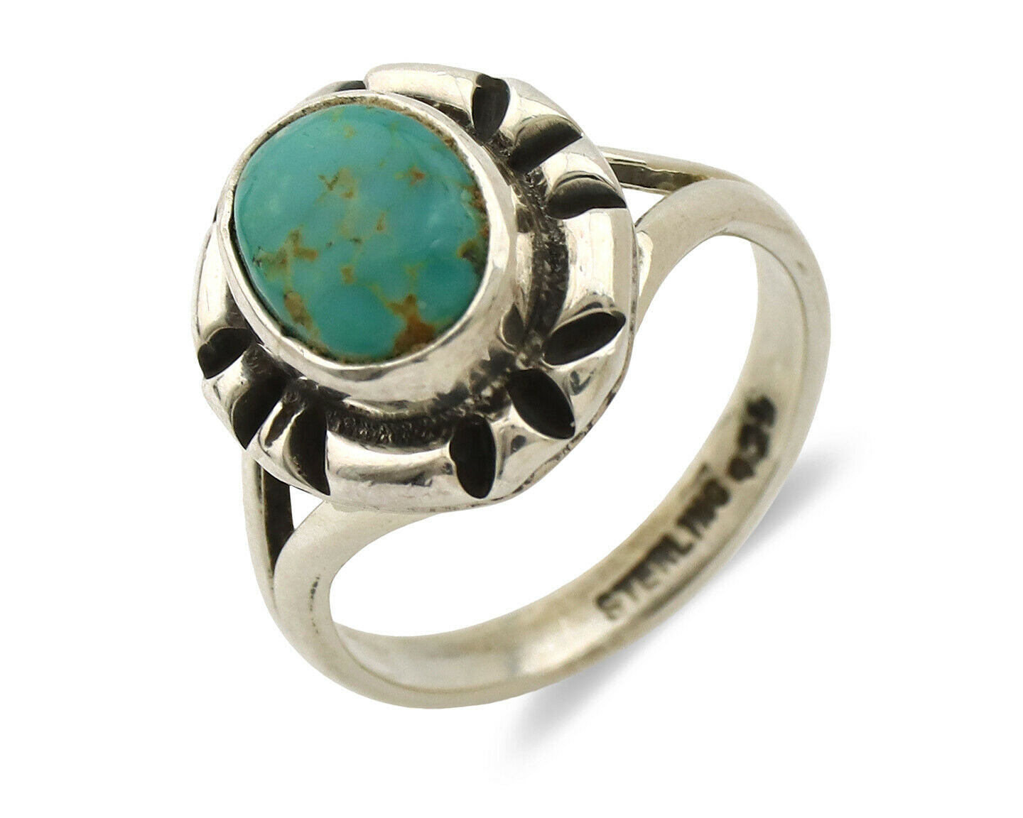 Navajo Ring .925 Silver Kingman Turquoise Artist Signed Gecko C.90's