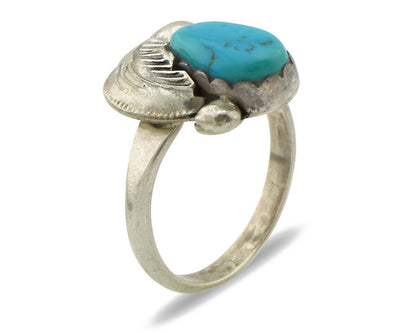 Zuni Ring 925 Silver Natural Mined Blue Turquoise Artist Signed Simplicio C.80's