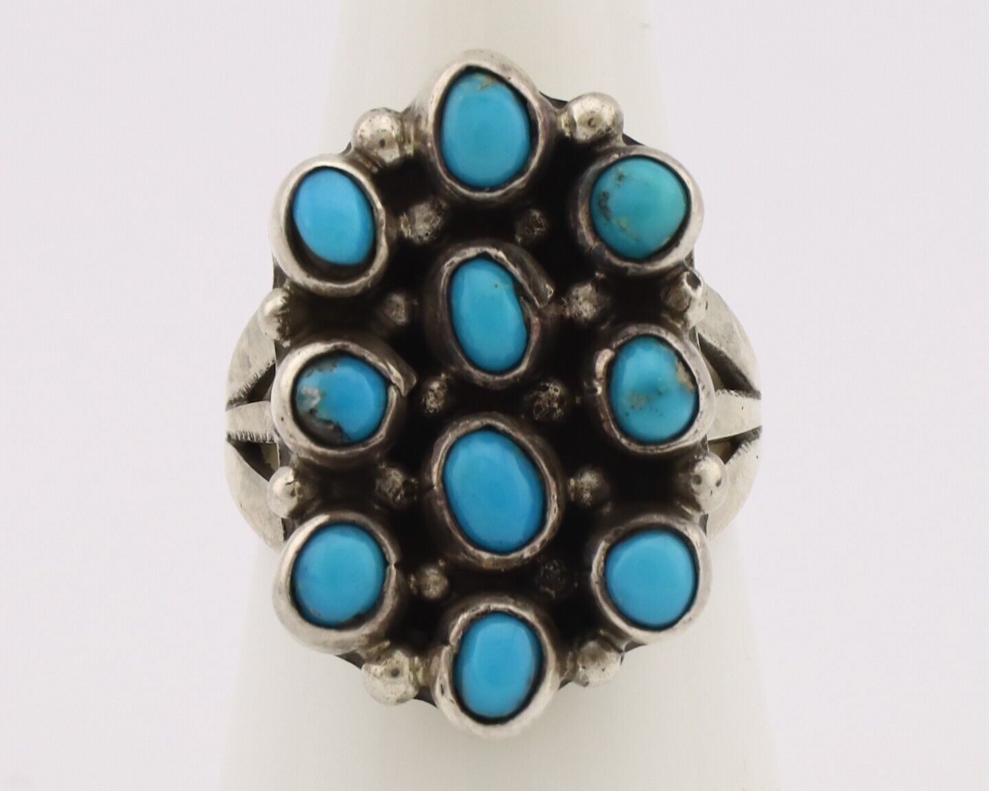 Navajo Ring .925 Silver Natural Blue Turquoise Artist Signed LP C.80's