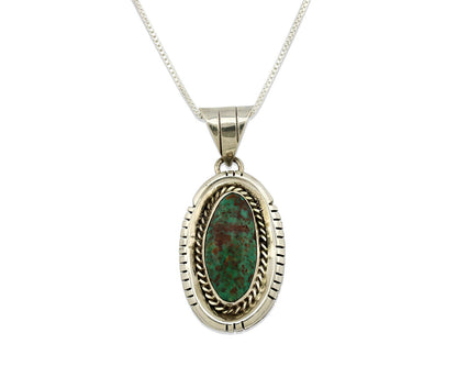 Navajo Necklace .925 Silver Green Turquoise Signed AE C.1980's