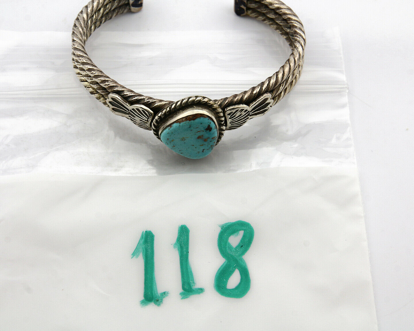 Navajo Bracelet .925 Silver Globe Turquoise Native American C.80's